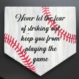 Baseball Decor, Never Let The Fear Quote, Wood Plaque, Rustic Wall Hanging, Home Plate, Mom Gift, Coach Softball Tball - thumbnail 3
