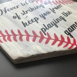 Baseball Decor, Never Let The Fear Quote, Wood Plaque, Rustic Wall Hanging, Home Plate, Mom Gift, Coach Softball Tball - thumbnail 2