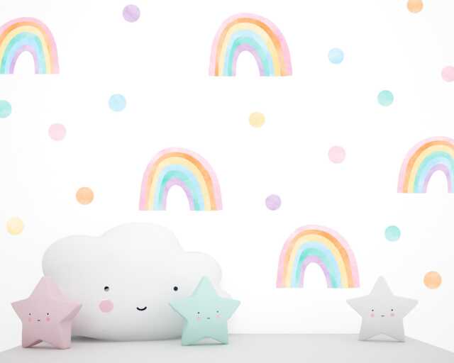 Hand Drawn Watercolour Rainbow & Polka Dot Wall Stickers, Nursery Decor, Playroom Art