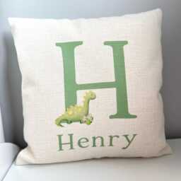 Personalised Green Dinosaur Cushion, Dino Bedroom Decor, Cushion Cover, Accessories, Boy Name - thumbnail 2
