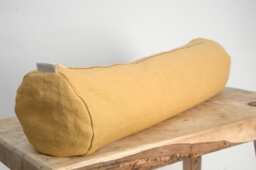 Mustard Linen Bolster Pillow, Roll Neck Buckwheat 5'x20'/13x50cm Pillow