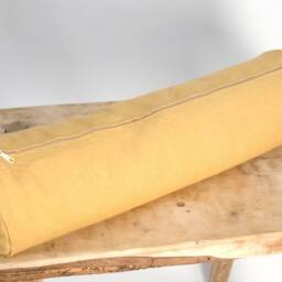 Mustard Linen Bolster Pillow, Roll Neck Buckwheat 5'x20'/13x50cm Pillow - thumbnail 2