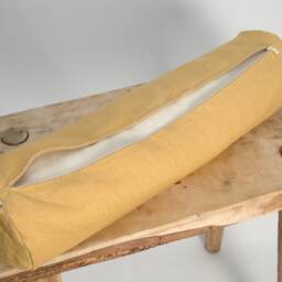 Mustard Linen Bolster Pillow, Roll Neck Buckwheat 5'x20'/13x50cm Pillow - thumbnail 3
