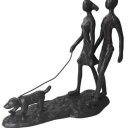 Modern Metal Sculpture Couple Walking The Dog Castiron Shadow Art Decor Abstract Man Woman Valentine's Day Anniversary Birthday Housewarming - thumbnail 2