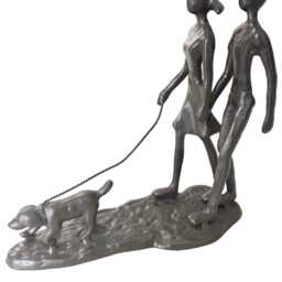 Modern Metal Sculpture Couple Walking The Dog Castiron Shadow Art Decor Abstract Man Woman Valentine's Day Anniversary Birthday Housewarming - thumbnail 3