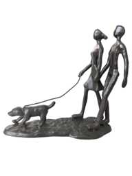 Modern Metal Sculpture Couple Walking The Dog Castiron Shadow Art Decor Abstract Man Woman Valentine's Day Anniversary Birthday Housewarming - thumbnail 1