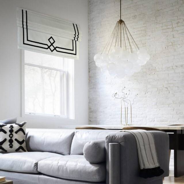Cream Linen Roman Shade With Double Black Ribbon, Custom Window Treatment - image 1