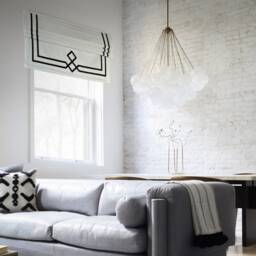 Cream Linen Roman Shade With Double Black Ribbon, Custom Window Treatment