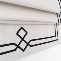 Cream Linen Roman Shade With Double Black Ribbon, Custom Window Treatment - thumbnail 2