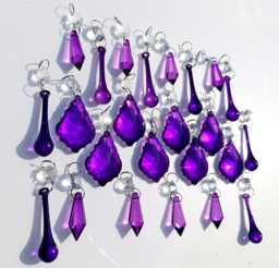 24 Antique Purple Chandelier Drops Glass Crystals Droplets Chic Vintage Christmas Tree Wedding Decorations Retro Light Crafts Beads Prisms
