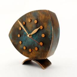 Fuma Wooden Desk Clock, Quiet Table Decor Patina in Turquoise Gold Tone - thumbnail 3