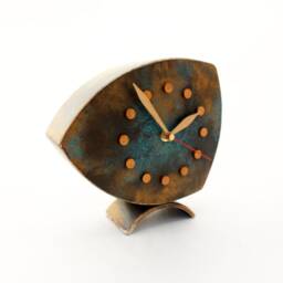Fuma Wooden Desk Clock, Quiet Table Decor Patina in Turquoise Gold Tone - thumbnail 2