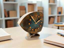 Fuma Wooden Desk Clock, Quiet Table Decor Patina in Turquoise Gold Tone