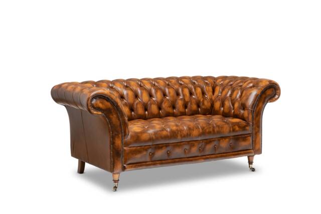 Chesterfield Belmont Real Leather Buttoned Seat Two/Three Seater Sofa Antique Tan - image 1