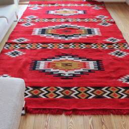 Red Chenille Kelim Rug, Geometric Ornament Carpet, 200x300cm - thumbnail 2
