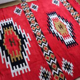 Red Chenille Kelim Rug, Geometric Ornament Carpet, 200x300cm - thumbnail 3