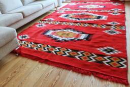 Red Chenille Kelim Rug, Geometric Ornament Carpet, 200x300cm - thumbnail 1
