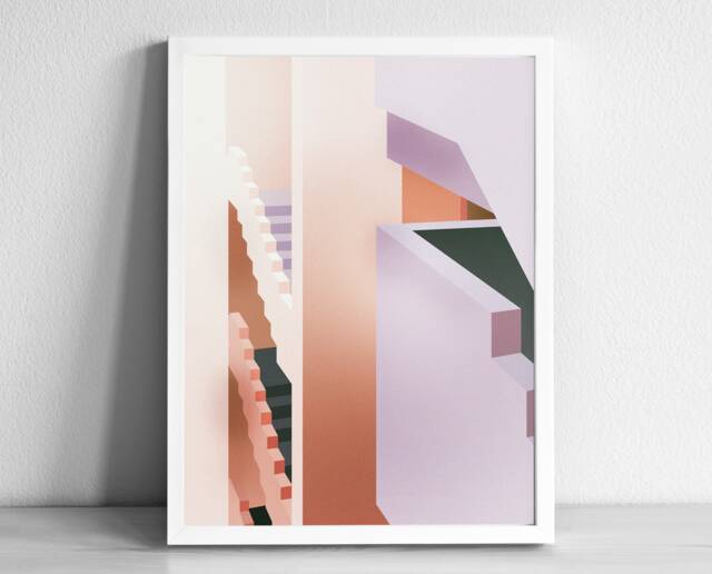 Muralla Roja Pink Abstract Art Print - Postmodern Architecture Wall Graphic Illustration Poster Ricardo Bofill - image 1