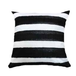striped Outdoor Pillow Cover, Black & White Polyester, Modern Patio Decor - thumbnail 1