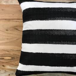 striped Outdoor Pillow Cover, Black & White Polyester, Modern Patio Decor - thumbnail 4