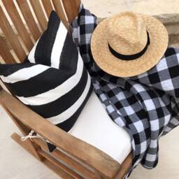 striped Outdoor Pillow Cover, Black & White Polyester, Modern Patio Decor - thumbnail 3