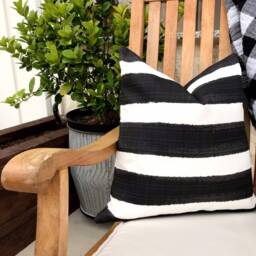 striped Outdoor Pillow Cover, Black & White Polyester, Modern Patio Decor - thumbnail 2