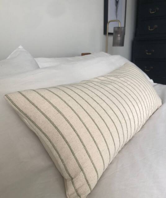 Sage Green Stripe Long Bolster Cushion Cover, Bohemian Farmhouse Decor - image 1