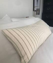 Sage Green Stripe Long Bolster Cushion Cover, Bohemian Farmhouse Decor - thumbnail 1