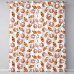 Cute Kawaii Bunny With Carrot Donut Seamless Pattern Cream Background Readymade Eyelet Ring Top Thermal 100% Blackout Curtains - thumbnail 2