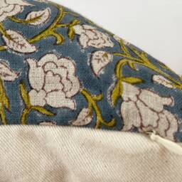 Hand Block Print Linen Pillow Cover Antique Floral Design - thumbnail 3