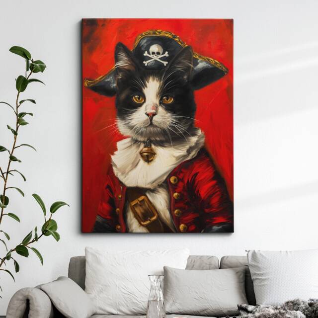 Cat Pirate Outfit Framed Poster Print & Canvas Wall Decor Art Oil Painting Bedroom Home Living Room Funny Animal Lover Gift - image 1