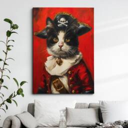 Cat Pirate Outfit Framed Poster Print & Canvas Wall Decor Art Oil Painting Bedroom Home Living Room Funny Animal Lover Gift - thumbnail 1