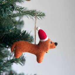 Felt Dachshund Dog Christmas Ornament With Hat, Ornament, Biodegradable Tree Hanging Decoration, Fair Trade - thumbnail 2