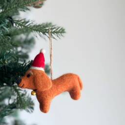 Felt Dachshund Dog Christmas Ornament With Hat, Ornament, Biodegradable Tree Hanging Decoration, Fair Trade - thumbnail 3