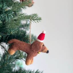 Felt Dachshund Dog Christmas Ornament With Hat, Ornament, Biodegradable Tree Hanging Decoration, Fair Trade - thumbnail 4