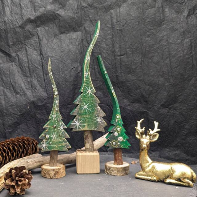 Fir Green Joy Tree Set 3 Pcs, Hand-Painted Christmas Tree, Decoration From Wood No.2307 - image 1
