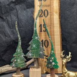 Fir Green Joy Tree Set 3 Pcs, Hand-Painted Christmas Tree, Decoration From Wood No.2307 - thumbnail 3
