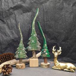 Fir Green Joy Tree Set 3 Pcs, Hand-Painted Christmas Tree, Decoration From Wood No.2307 - thumbnail 1
