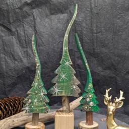 Fir Green Joy Tree Set 3 Pcs, Hand-Painted Christmas Tree, Decoration From Wood No.2307 - thumbnail 2