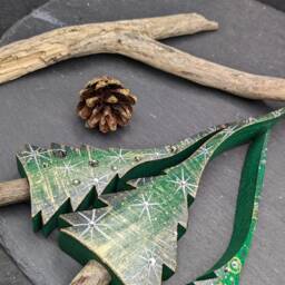 Fir Green Joy Tree Set 3 Pcs, Hand-Painted Christmas Tree, Decoration From Wood No.2307 - thumbnail 4
