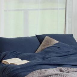 Navy Blue Softened Linen Duvet Cover Set, Duvet Cover With 2 Pillowcases, Full Size, Queen King Size - thumbnail 4