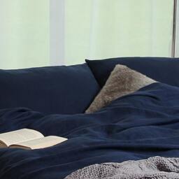 Navy Blue Softened Linen Duvet Cover Set, Duvet Cover With 2 Pillowcases, Full Size, Queen King Size - thumbnail 3