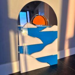 Acrylic Stained Glass Design Sunset Bohemian Wall Art - Maximalist Home Decor - thumbnail 1