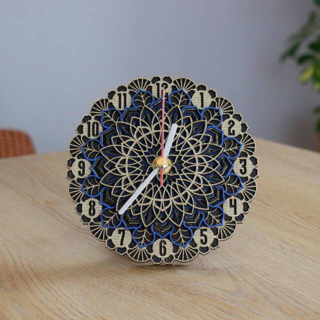 Mandala Wooden Wall & Desk Clock, Personalized Silent Rustic Finish Home Office Decor, Custom Engraved Gift For Her Wife - image 1