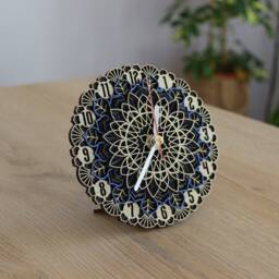 Mandala Wooden Wall & Desk Clock, Personalized Silent Rustic Finish Home Office Decor, Custom Engraved Gift For Her Wife - thumbnail 2