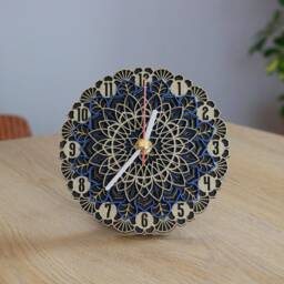 Mandala Wooden Wall & Desk Clock, Personalized Silent Rustic Finish Home Office Decor, Custom Engraved Gift For Her Wife