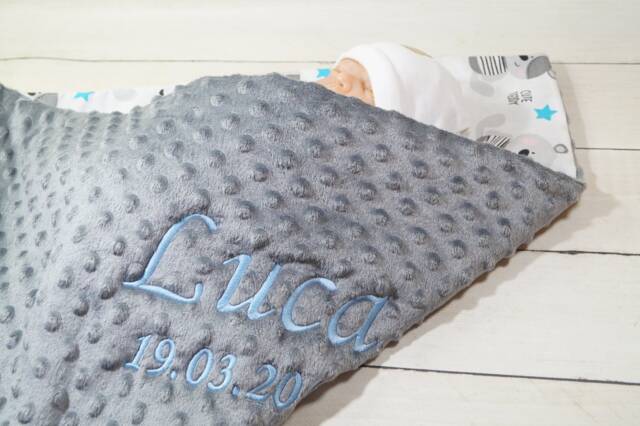 Two-Layer Baby Blanket With Name - Cotton 75 X 100 cm Gray Teddy Bear Filling - 900107 - image 1