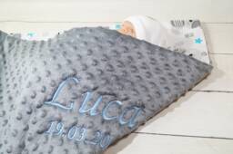 Two-Layer Baby Blanket With Name - Cotton 75 X 100 cm Gray Teddy Bear Filling - 900107 - thumbnail 1