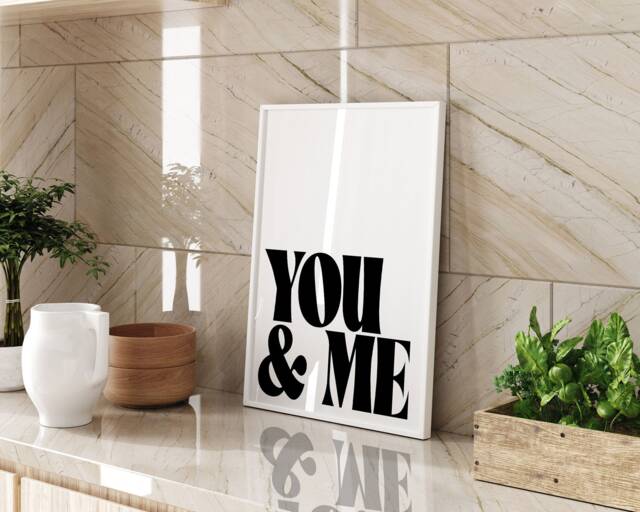 Love You Me Typography Wall Art Print Bedroom Decor Anniversary Gift Wedding Present Romantic Home Decoration Black & White Minimalist - image 1