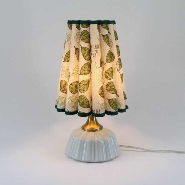 Handmade Leaf Pattern Lamp Ceramic Base, Fabric Shade - image 1